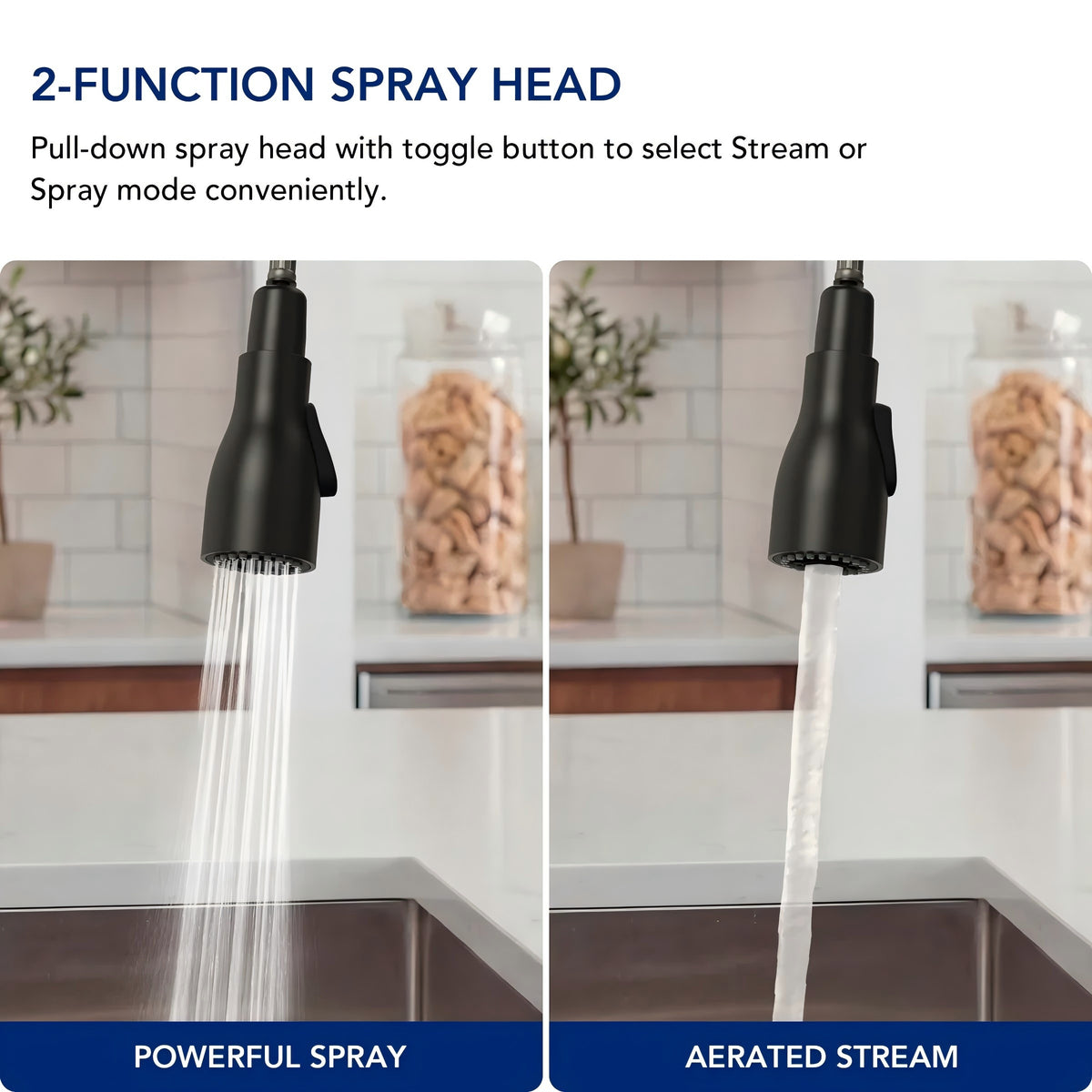 Dual-Function Single-Handle Pull-Down Kitchen Faucet with 360 Degree Swivel SpoutLP1067-CF - Matte Black