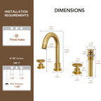 Widespread 3-Hole Bathroom Sink Faucet, 2-Handle Faucet with Wheel Knob Handles and Drain Assembly LP0916-YS - Brushed Gold