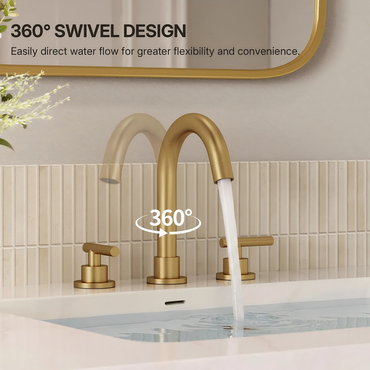 Widespread Bathroom Faucet 3 Hole, 2-Handle Bathroom Sink Faucet with Drain Assembly LP03006-YS - Brushed Gold