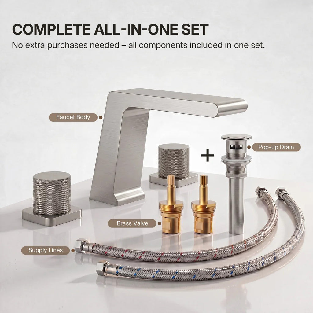 Widespread Bathroom Faucet 3 Hole, 2-handle Bathroom Sink Faucet with Drain Assembly LP00129-YS - Brushed Nickel