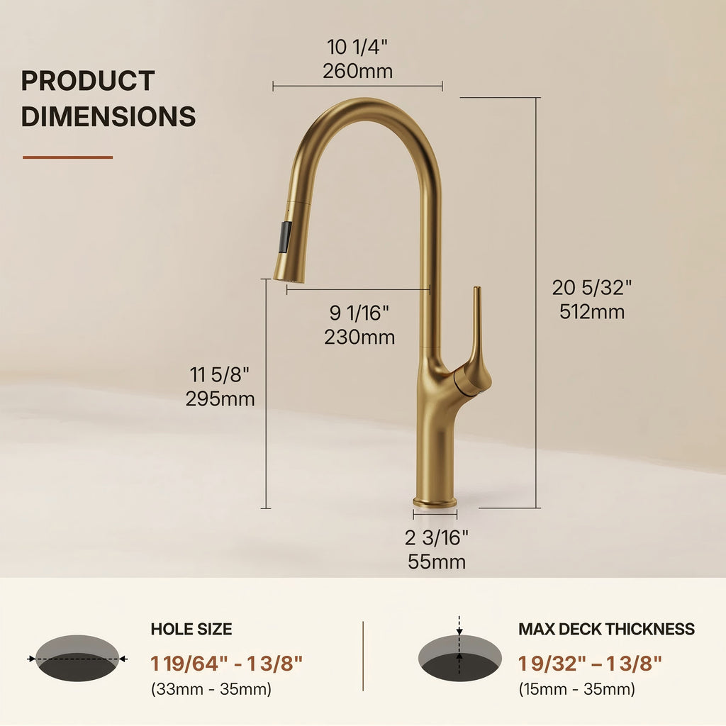 Pull Down Single Handle Kitchen Faucet with Dual Function LP0996-CF - Brushed Gold