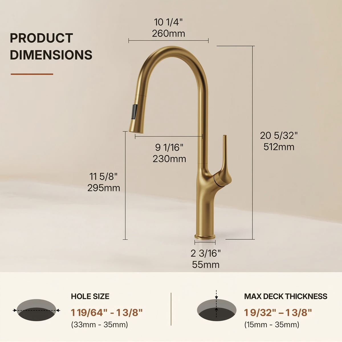 Pull Down Single Handle Kitchen Faucet with Dual Function LP0996-CF - Brushed Gold