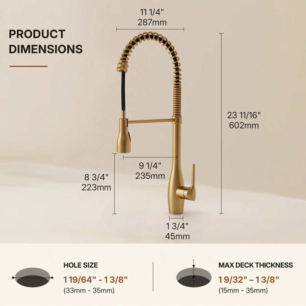 Commercial Style Dual Function Single Handle Pull Down Kitchen Faucet LP32-CF - Brushed Gold