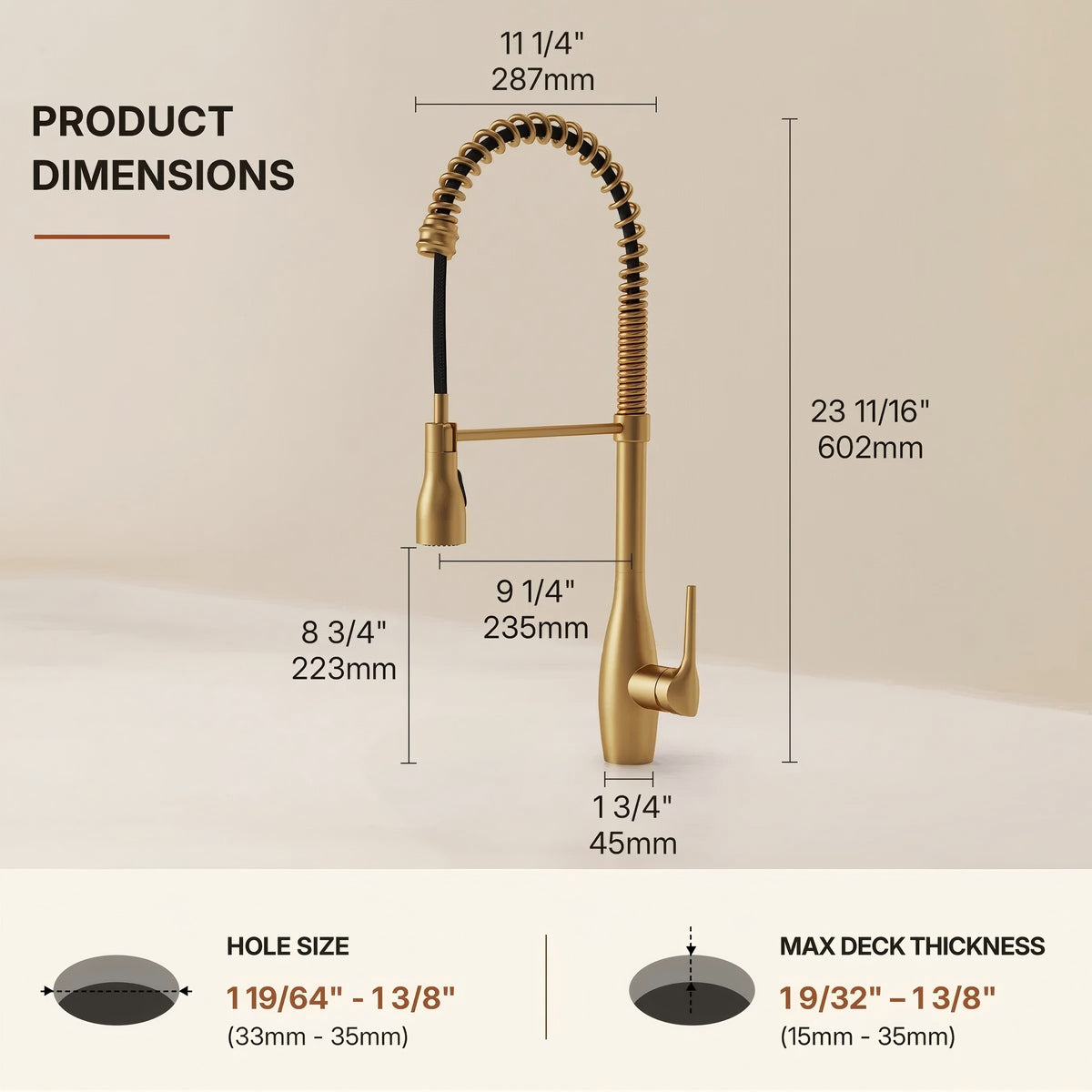 Commercial Style Dual Function Single Handle Pull Down Kitchen Faucet LP32-CF - Brushed Gold