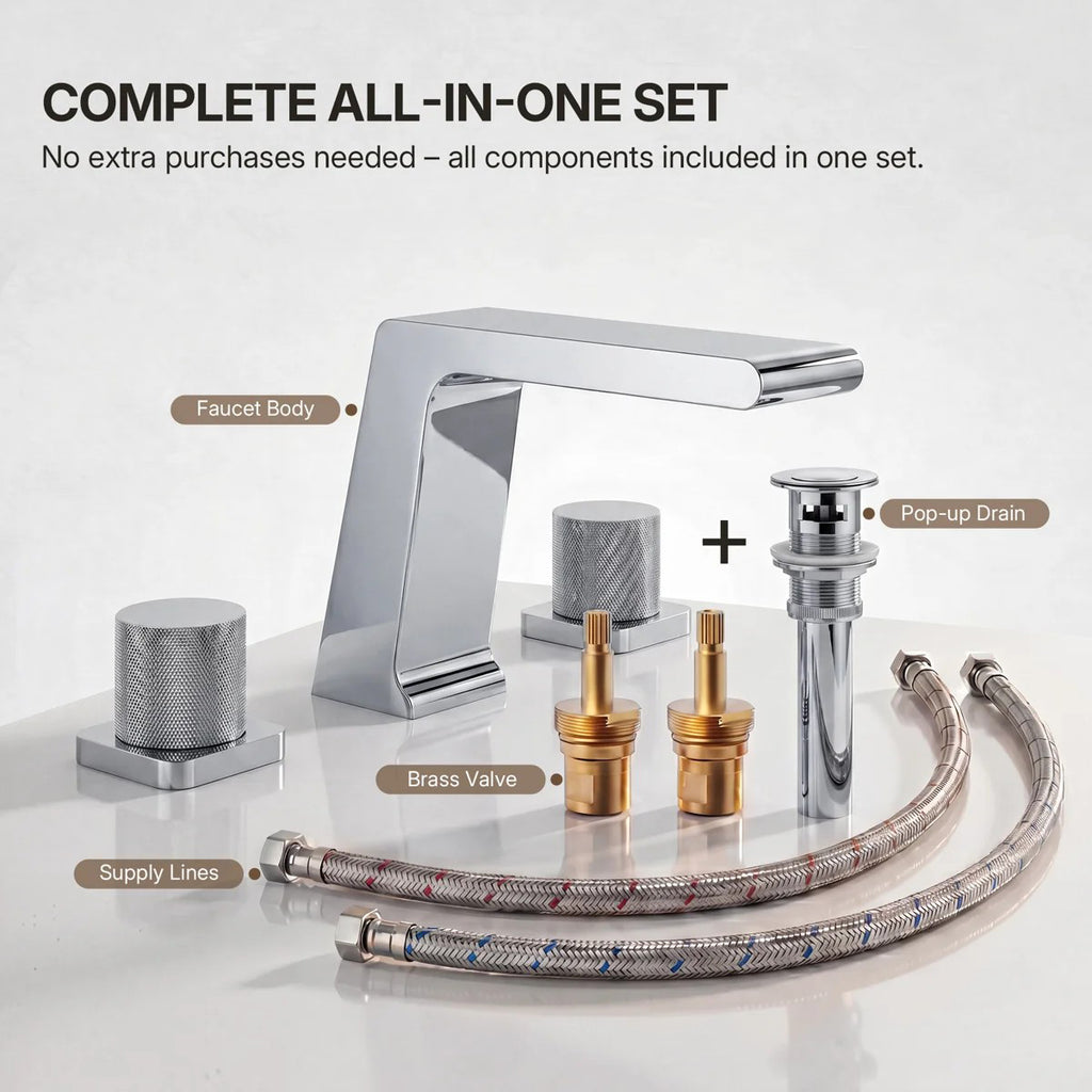 Widespread Bathroom Faucet 3 Hole, 2-handle Bathroom Sink Faucet with Drain Assembly LP005093-YS - Chrome