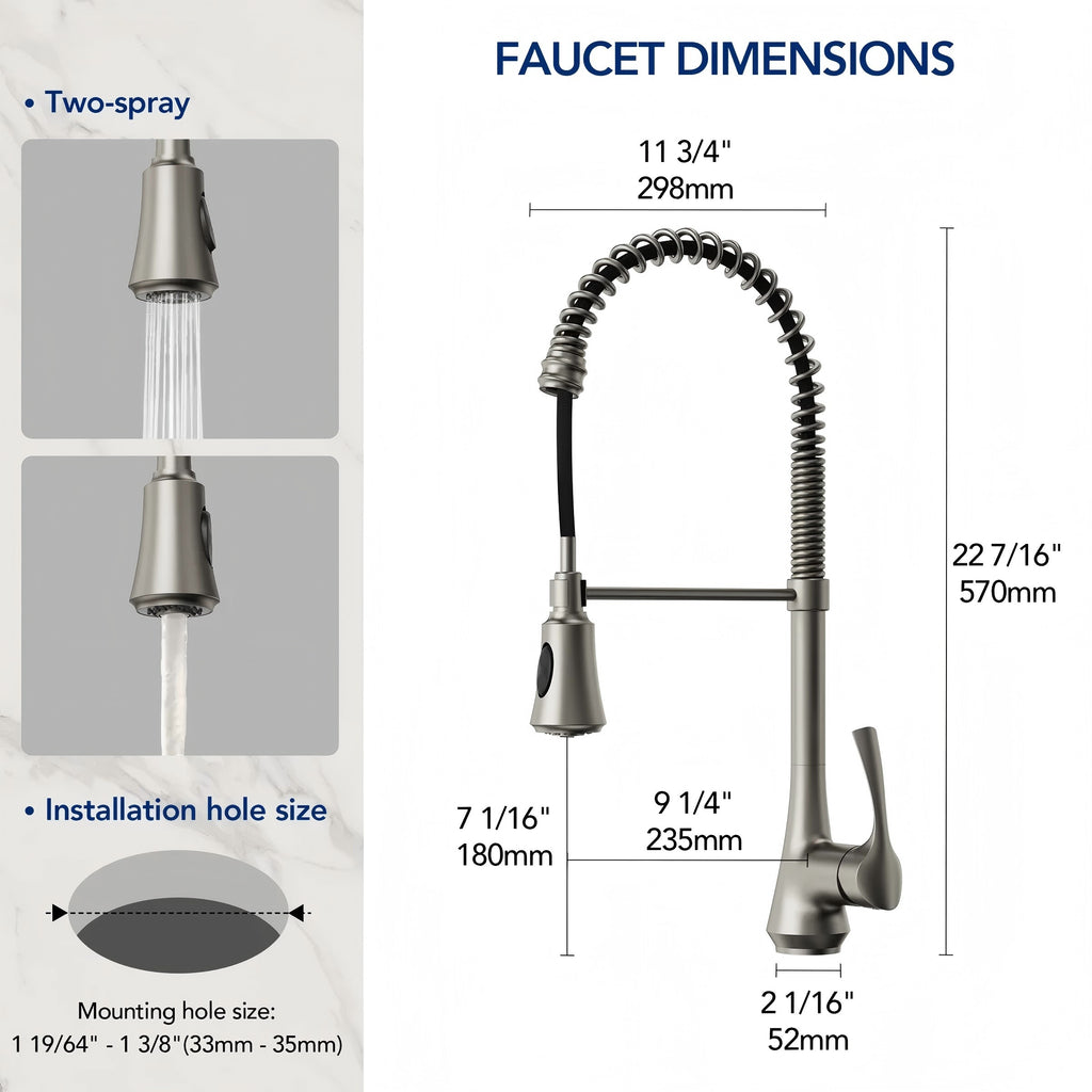 Commercial-Style 2-Function Pull-Down Single-Handle Kitchen Faucet LP0921-CF - Stainless Steel