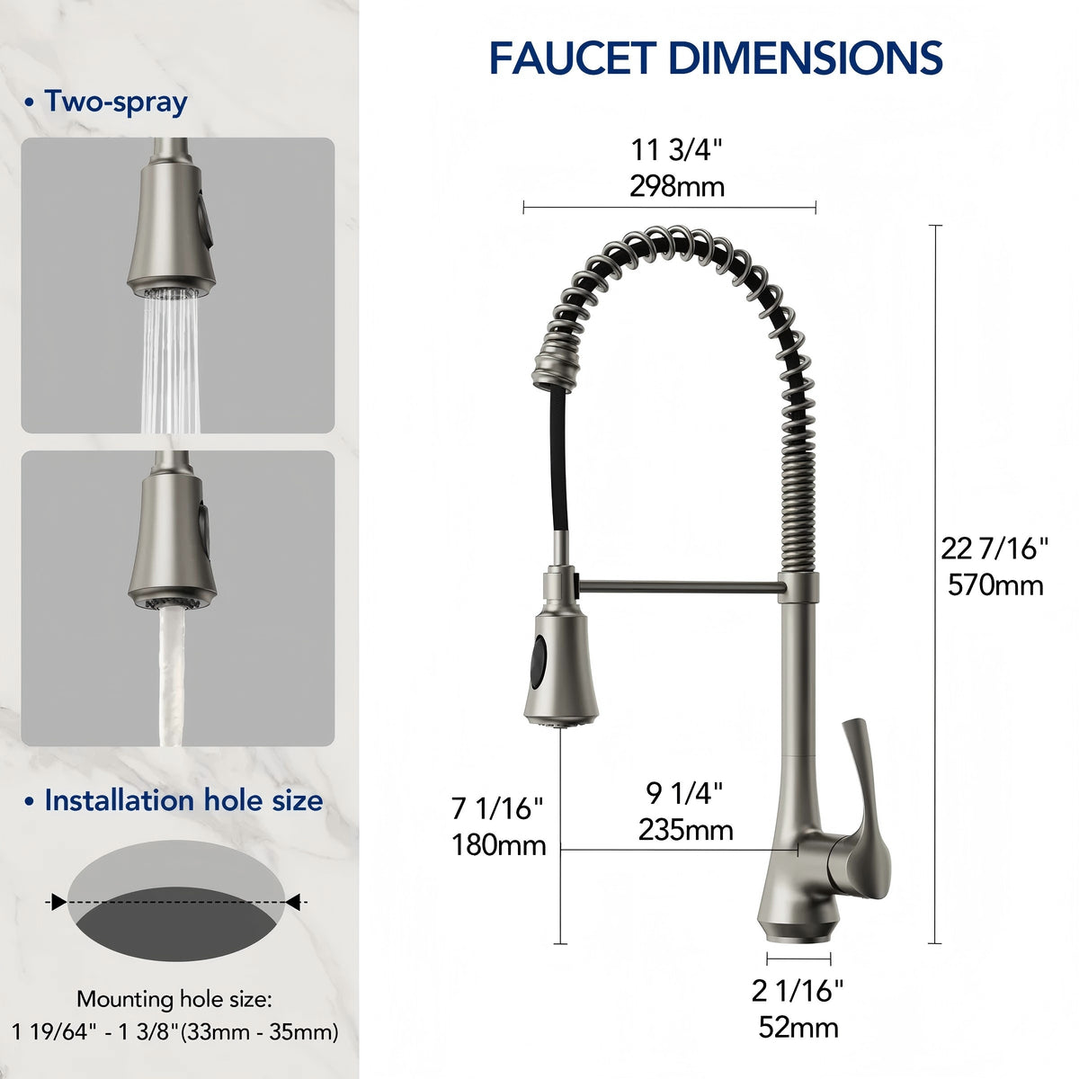 Commercial-Style 2-Function Pull-Down Single-Handle Kitchen Faucet LP0921-CF - Stainless Steel