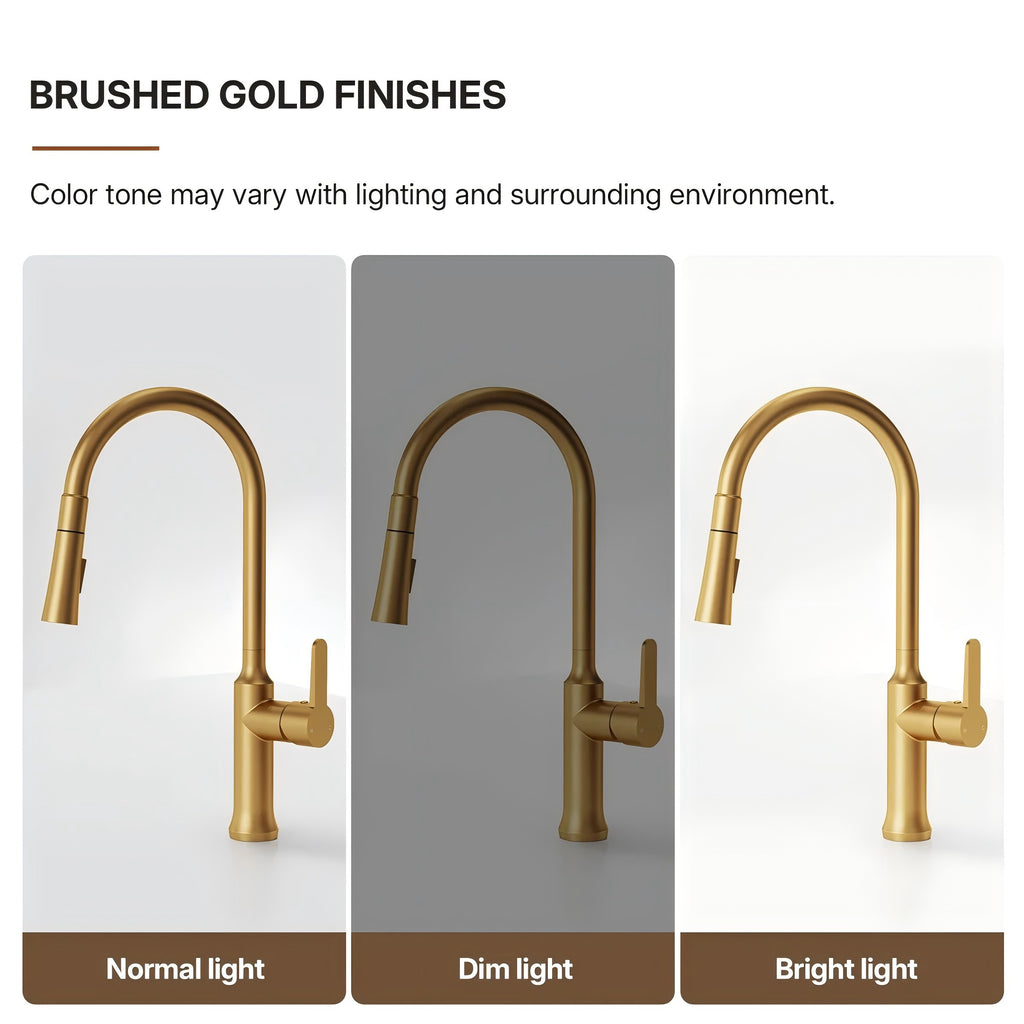 Pull-Down Kitchen Faucet with Dual-Function Sprayer, Single-Handle Sink Faucet LPL099122-CF - Brushed Gold