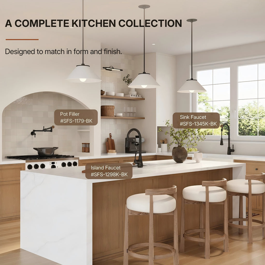 Commercial Style Dual Function Single Handle Pull Down Kitchen Faucet LP23-CF - Matte Black