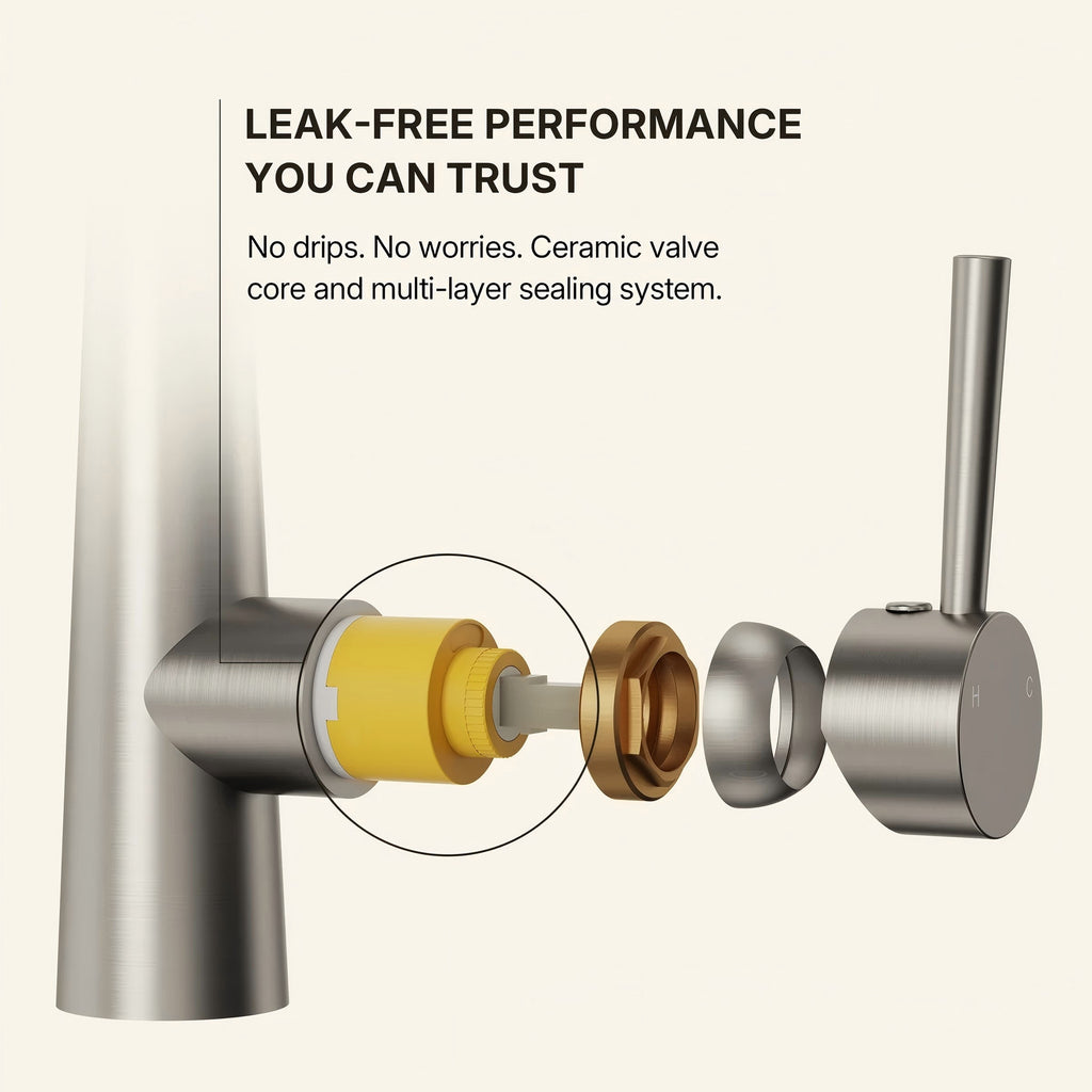 Commercial Dual-Function Pull Down Kitchen Faucet with High Arc Spring Spout LP04412-CF - Brushed Nickel