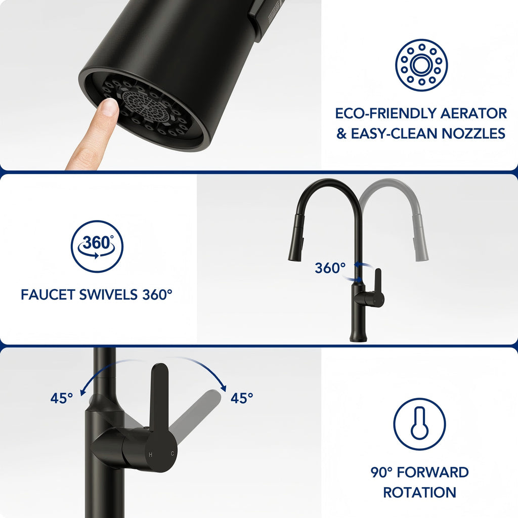 Pull-Down Kitchen Faucet with Dual-Function, Single-Handle Sink Faucet with Swivel Spout ,LP010191-CF - Matte Black