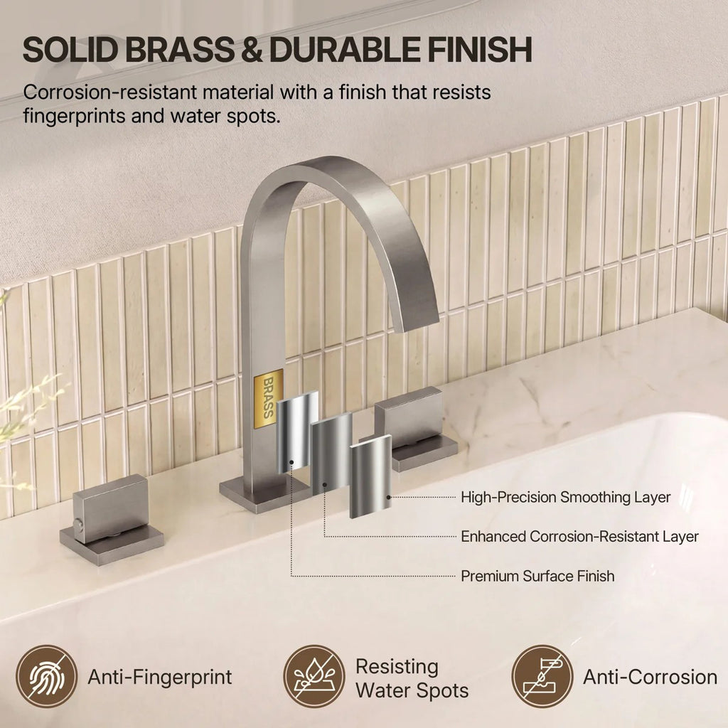 Widespread Bathroom Faucet 3 Hole, 2-handle Bathroom Sink Faucet with Drain Assembly LP005601-YS - Brushed Nickel