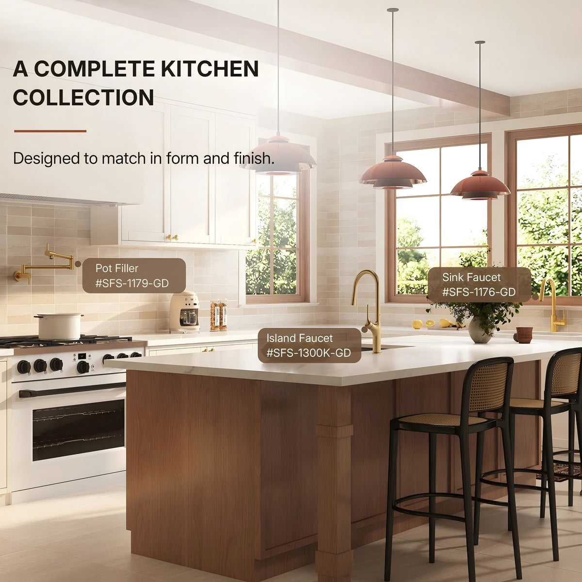 Pull Down Single Handle Kitchen Faucet with Dual Function LP0996-CF - Brushed Gold
