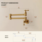 Brass Wall-Mount Pot Filler Kitchen Faucet with Swing Arms LP15W-CF - Brushed Gold