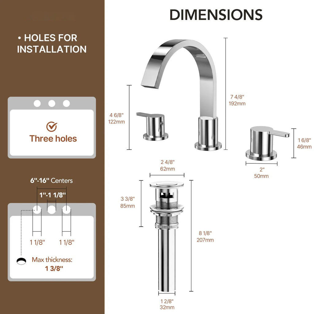 Widespread Bathroom Faucet 3 Hole, 2-Handle Bathroom Sink Faucet with Drain Assembly LP66138-YS - Chrome
