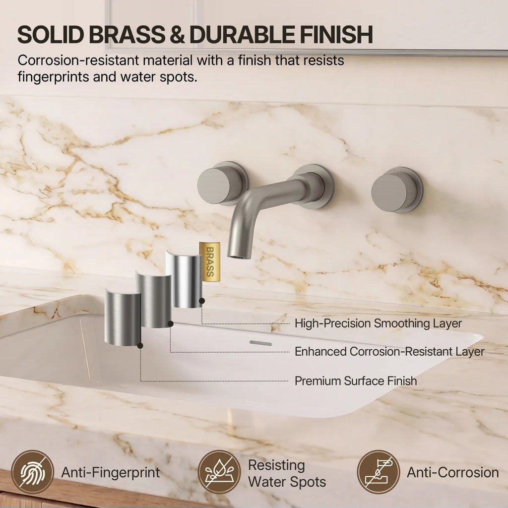 Wall Mounted Bathroom Faucet 3 Hole,2-Handle Bathroom Sink Faucet with Drain Assembly, Brushed Nickel LP0019103-YS - Brushed Nickel