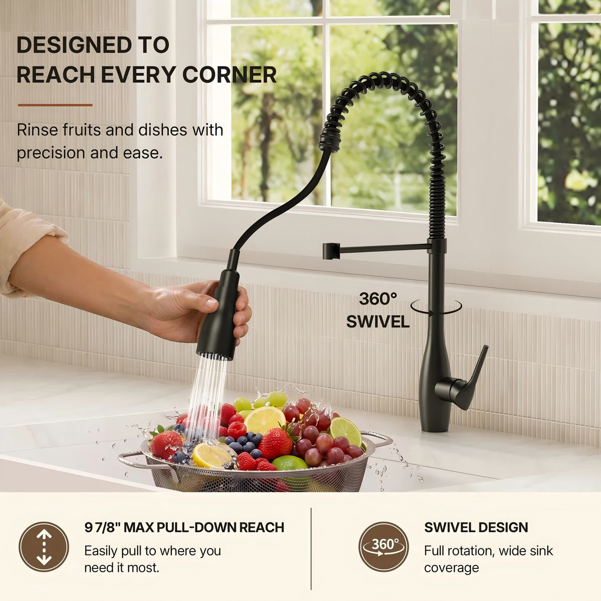 Commercial Style Dual Function Single Handle Pull Down Kitchen Faucet LP052-CF - Matte Black