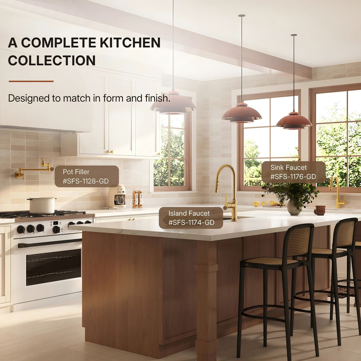 Pull-Down Kitchen Faucet with Dual-Function Sprayer, Single-Handle Sink Faucet LPL099122-CF - Brushed Gold