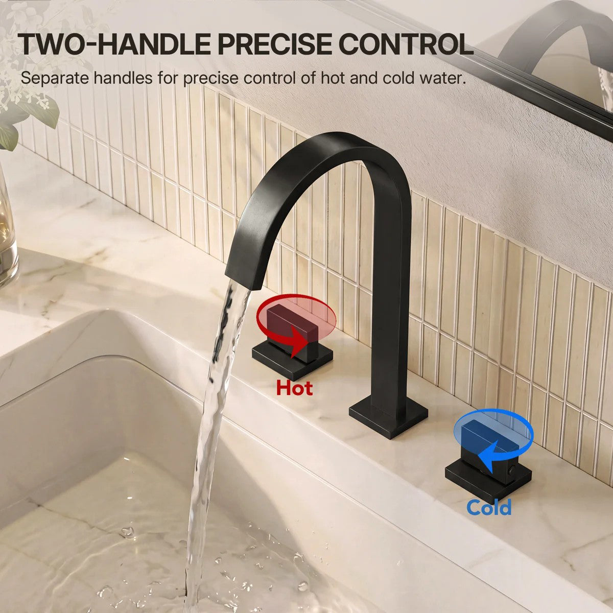 Widespread Bathroom Faucet 3 Hole, 2-handle Bathroom Sink Faucet with Drain Assembly LP00551YS- Matte Black
