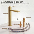 Single Hole Vessel Bathroom Faucet, Single Handle Vessel Bathroom Sink Faucet with Drain Assembly LP00985-YS - Brushed Gold
