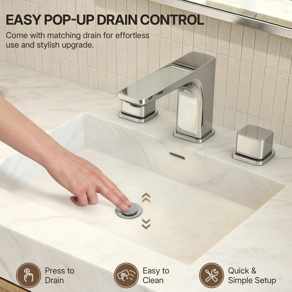 Widespread Bathroom Faucet 3 Hole, 2-handle Bathroom Sink Faucet with Drain Assembly LP022101-YS - Chrome