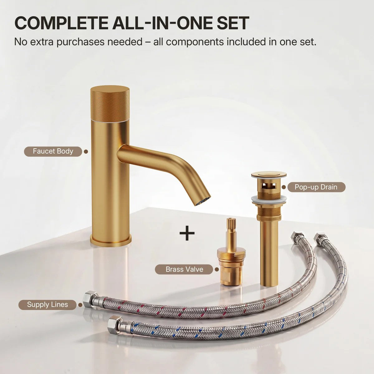 Single Hole Bathroom Faucet,Knob Single Handle Bathroom Sink Faucet with Drain Assembly LP0086-YS - Brushed Gold