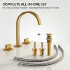 Widespread Bathroom Faucet 3 Hole, 2-handle Bathroom Sink Faucet with Drain Assembly LP0054568-YS - Brushed Gold