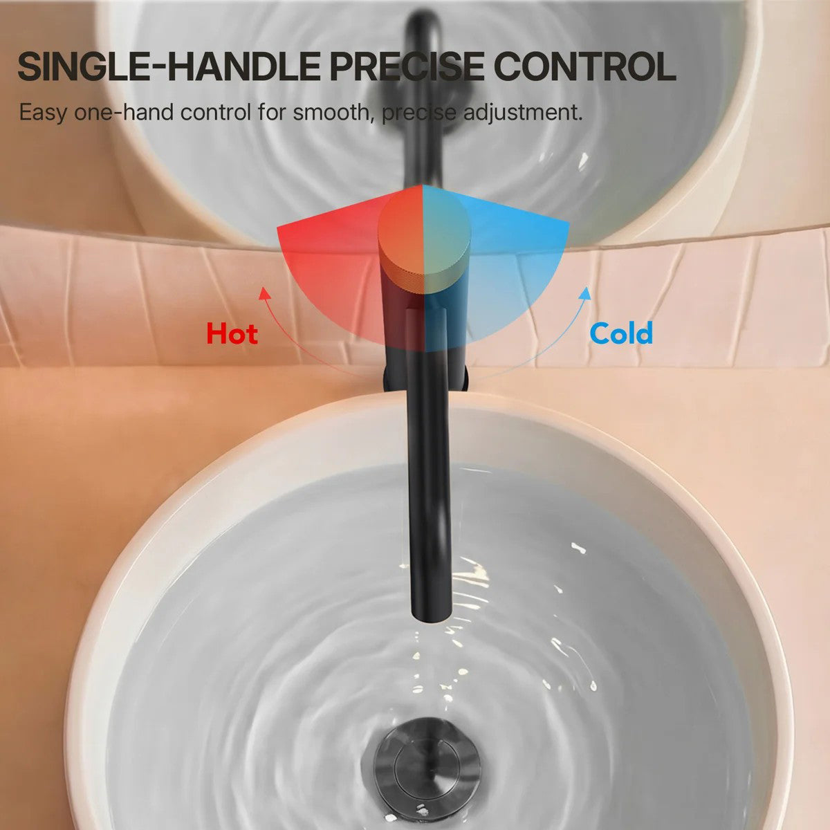 Single Hole Bathroom Vessel Faucet, Single Handle Bathroom Vessel Sink Faucet with Drain Assembly LP0220266-YS - Matte Black/Brushed Gold
