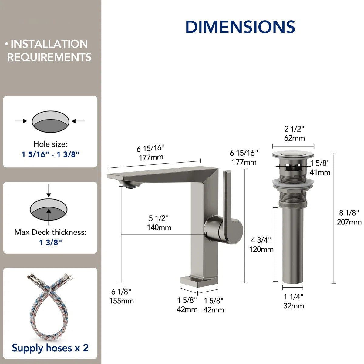 Single Hole Bathroom Faucet with Drain Assembly, Single Handle Bathroom Sink FaucetLP77658- Brushed Nickel