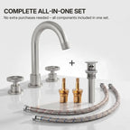 Widespread 3-Hole Bathroom Sink Faucet, 2-Handle Faucet with Wheel Knob Handles and Drain Assembly LP08100-YS - Brushed Nickel