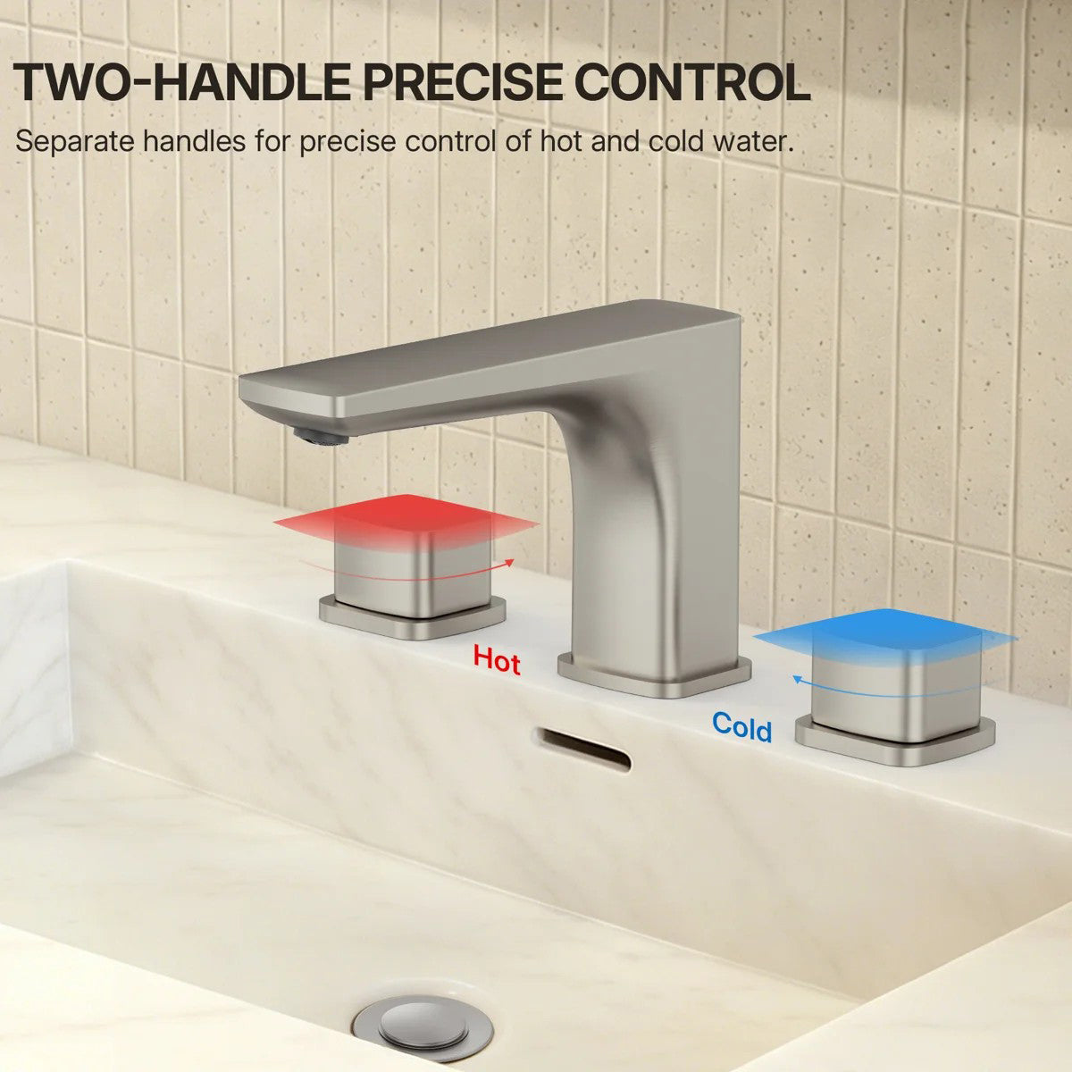 Widespread Bathroom Faucet 3 Hole, 2-handle Bathroom Sink Faucet with Drain Assembly LP0113109-YS- Brushed Nickel