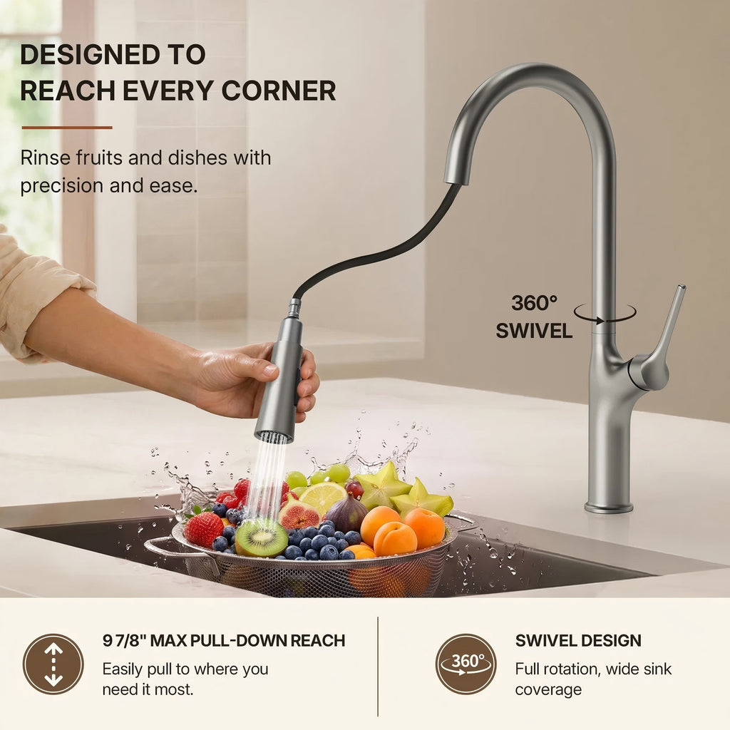 Pull Down Single Handle Kitchen Faucet with Dual Function LP0998-CF - Stainless Steel
