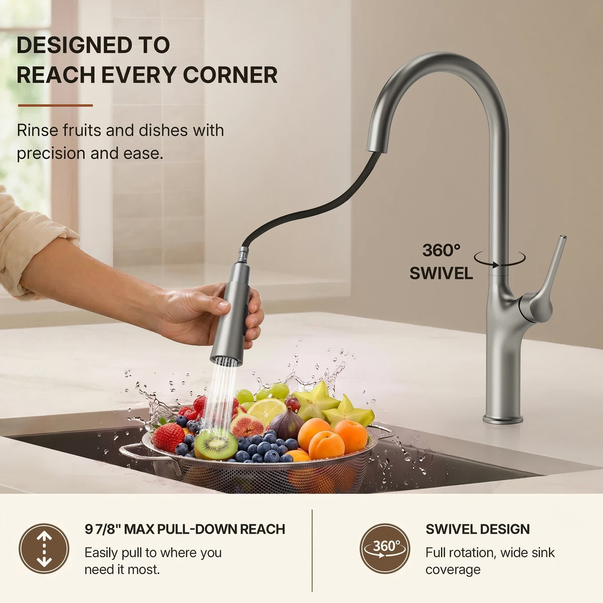 Pull Down Single Handle Kitchen Faucet with Dual Function LP0998-CF - Stainless Steel