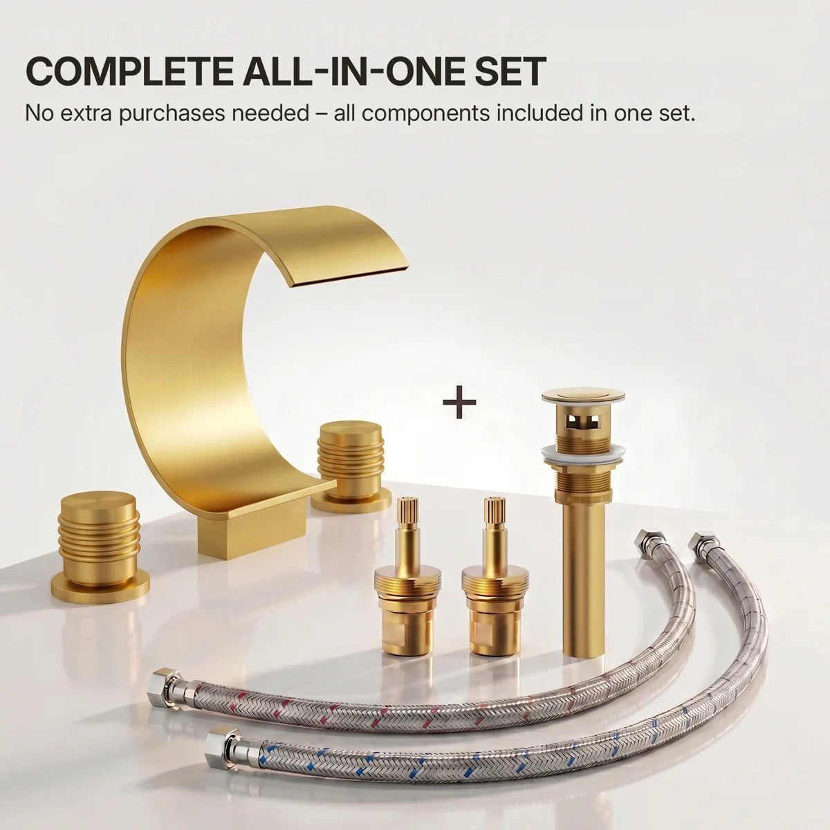 Widespread Bathroom Faucet 3 Hole, 2-handle Bathroom Sink Faucet with Drain Assembly LP550181-YS - Brushed Gold