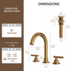 Widespread Bathroom Faucet 3 Hole, 2-Handle Bathroom Sink Faucet with Drain Assembly LP03006-YS - Brushed Gold