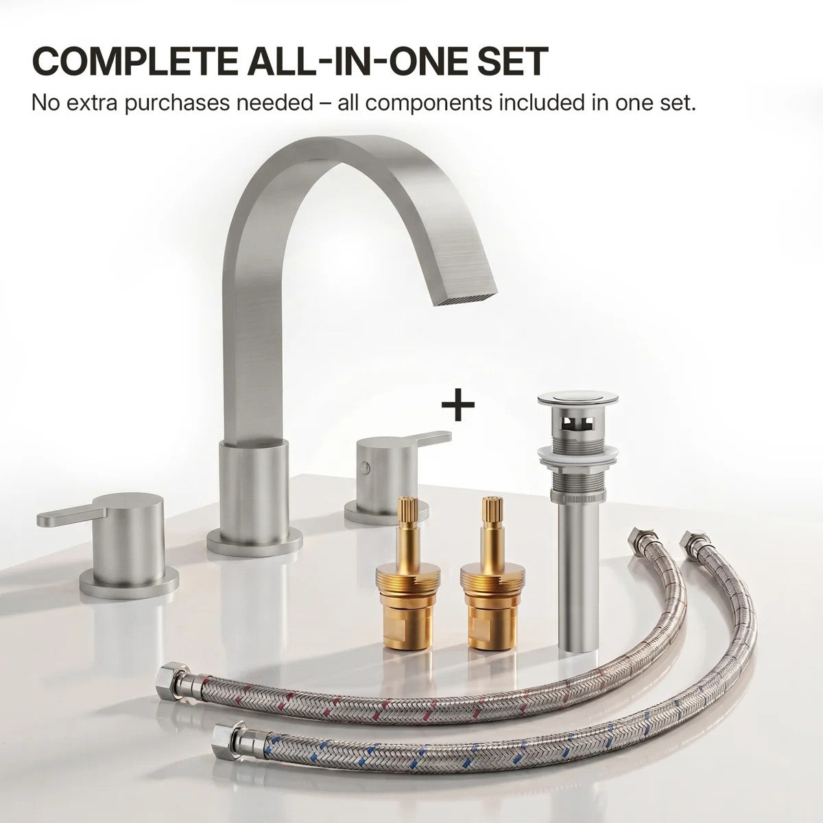 Widespread Bathroom Faucet 3 Hole, 2-handle Bathroom Sink Faucet with Drain Assembly LP01382330-YS - Brushed Nickel