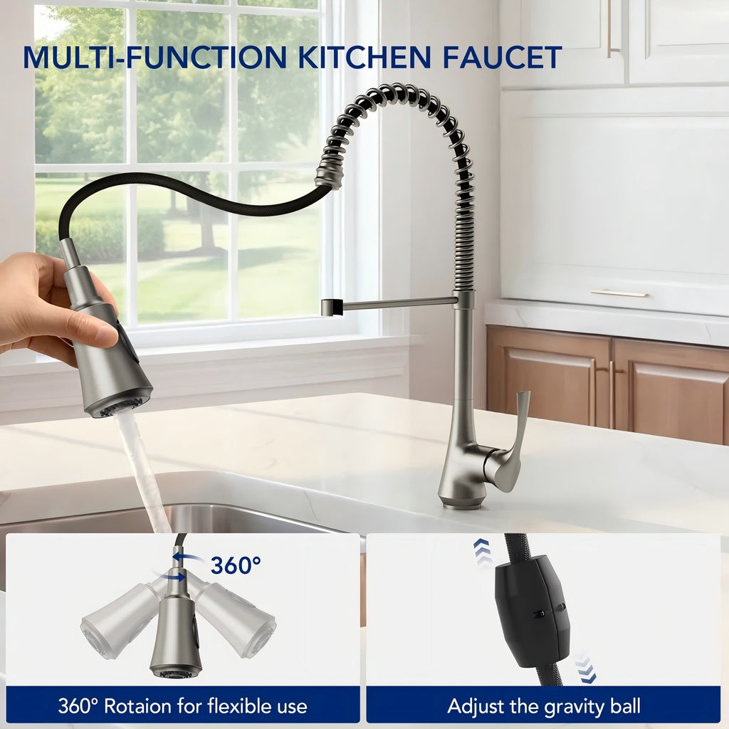 Commercial-Style 2-Function Pull-Down Single-Handle Kitchen Faucet LP0921-CF - Stainless Steel