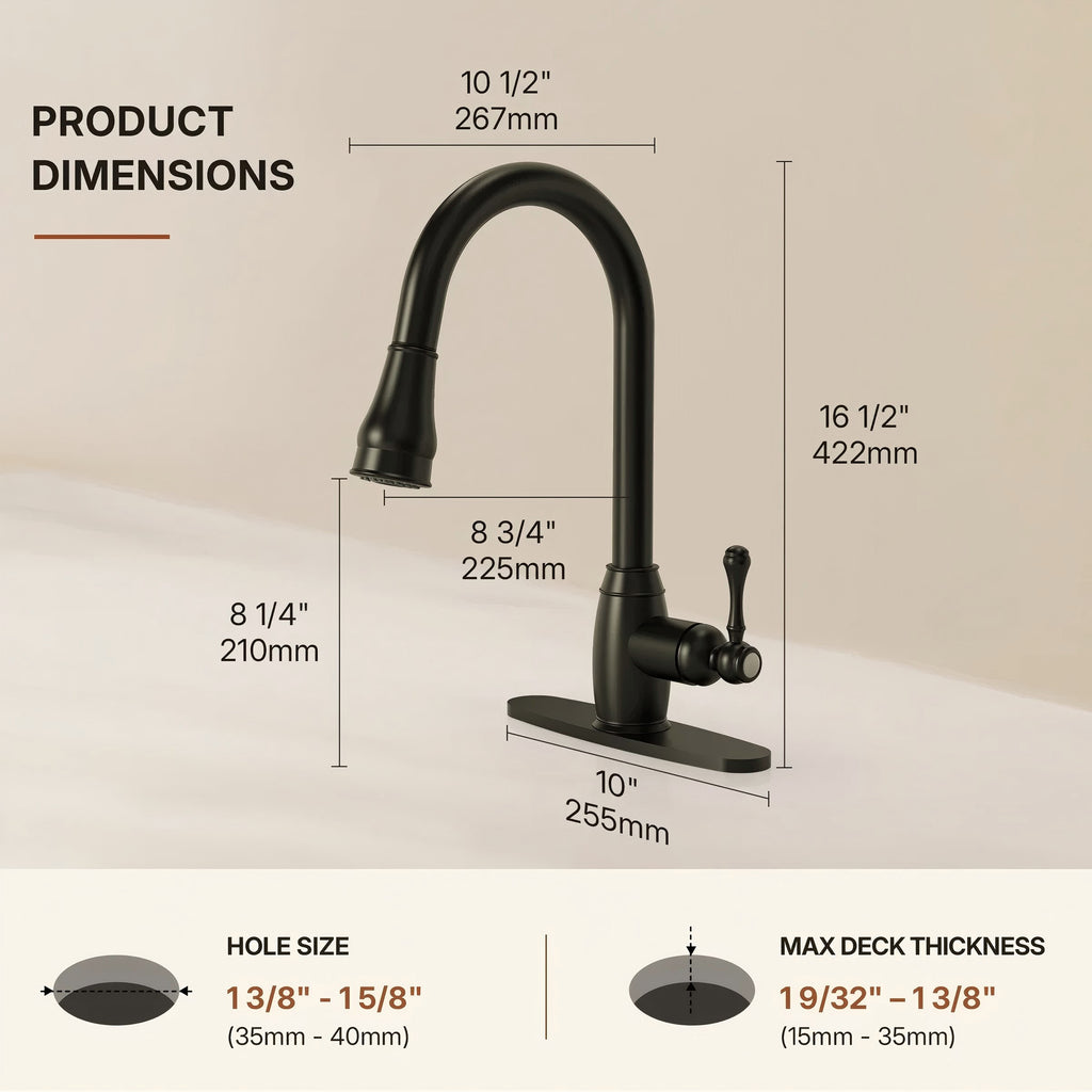 Pull-Down Kitchen Faucet with Deck Plate, Single Handle Sink Faucet with Sprayer LP099123-CFK- Matte Black