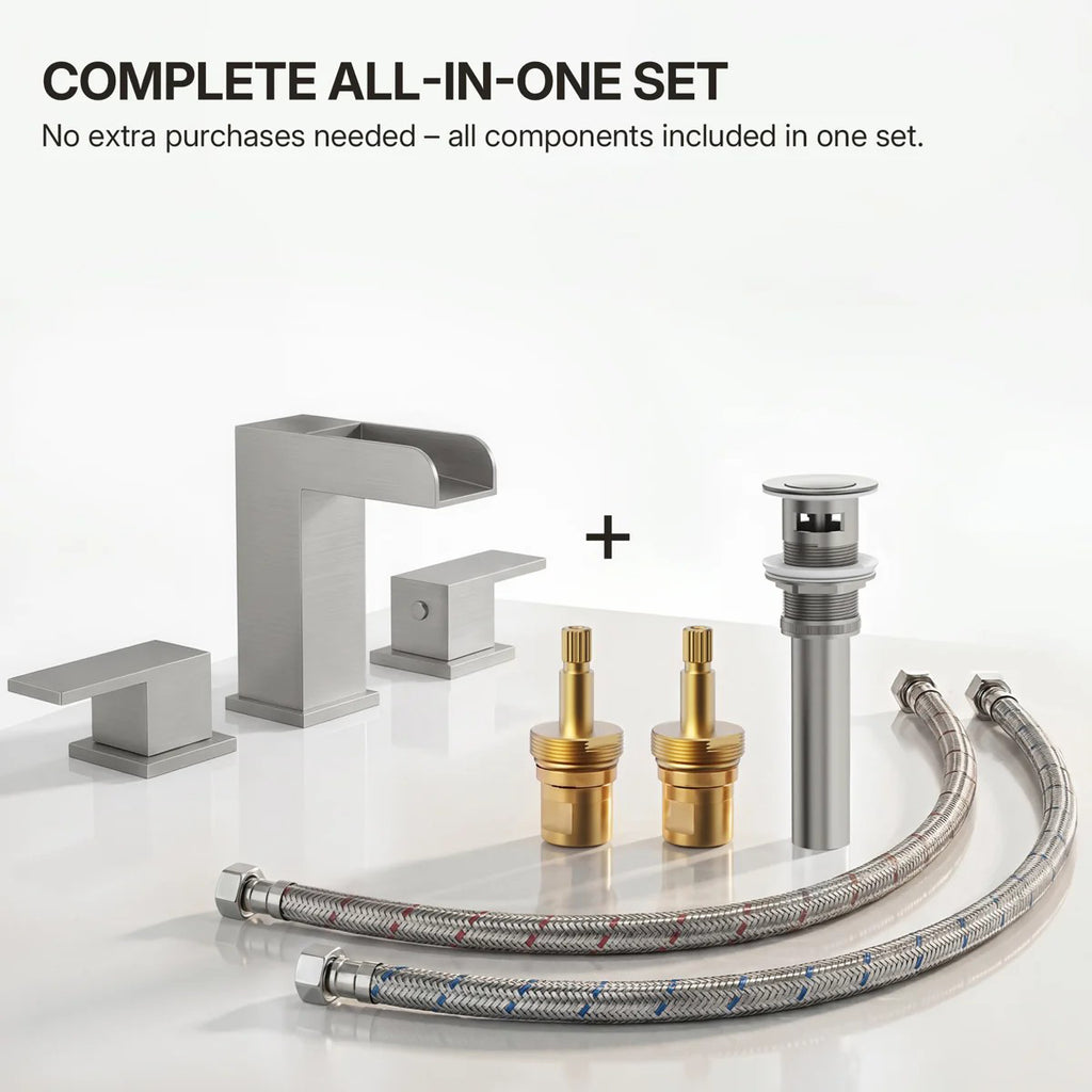 Widespread Bathroom Faucet 3 Hole, 2-Handle Bathroom Sink Faucet with Drain Assembly LP0220980-YS - Brushed Nickel