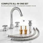 Widespread 3-Hole Bathroom Sink Faucet, 2-Handle Faucet with Wheel Knob Handles and Drain Assembly LP0910-YS - Chrome