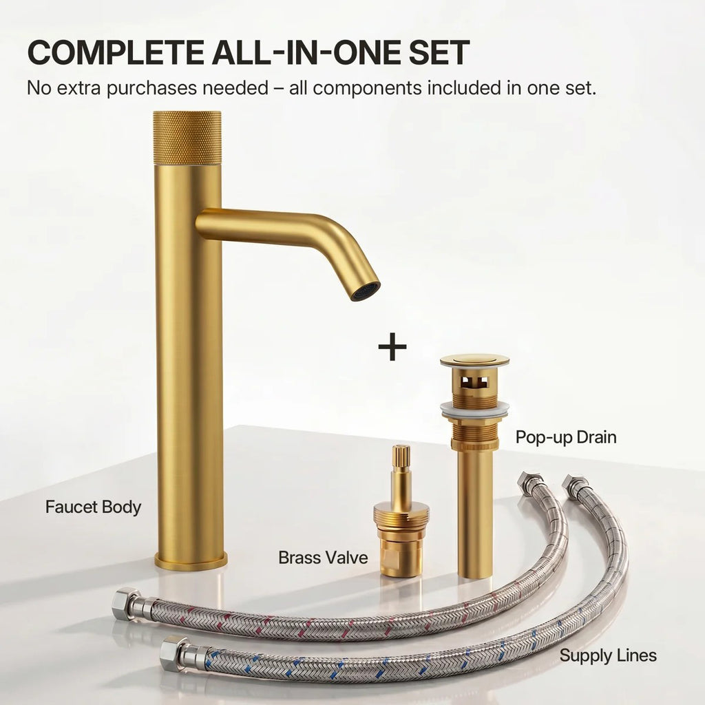 Single Hole Bathroom Vessel Faucet, Single Handle Bathroom Vessel Sink Faucet with Drain Assembly LP0223144-YS - Brushed Gold