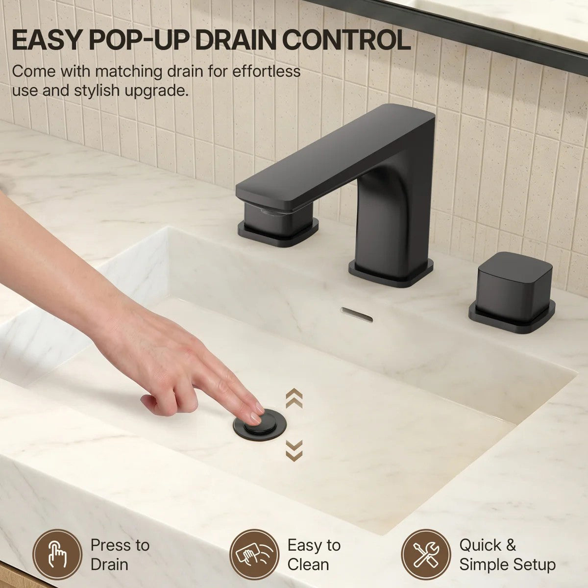 Widespread Bathroom Faucet 3 Hole, 2-handle Bathroom Sink Faucet with Drain Assembly LP03390-YS - Matte Black