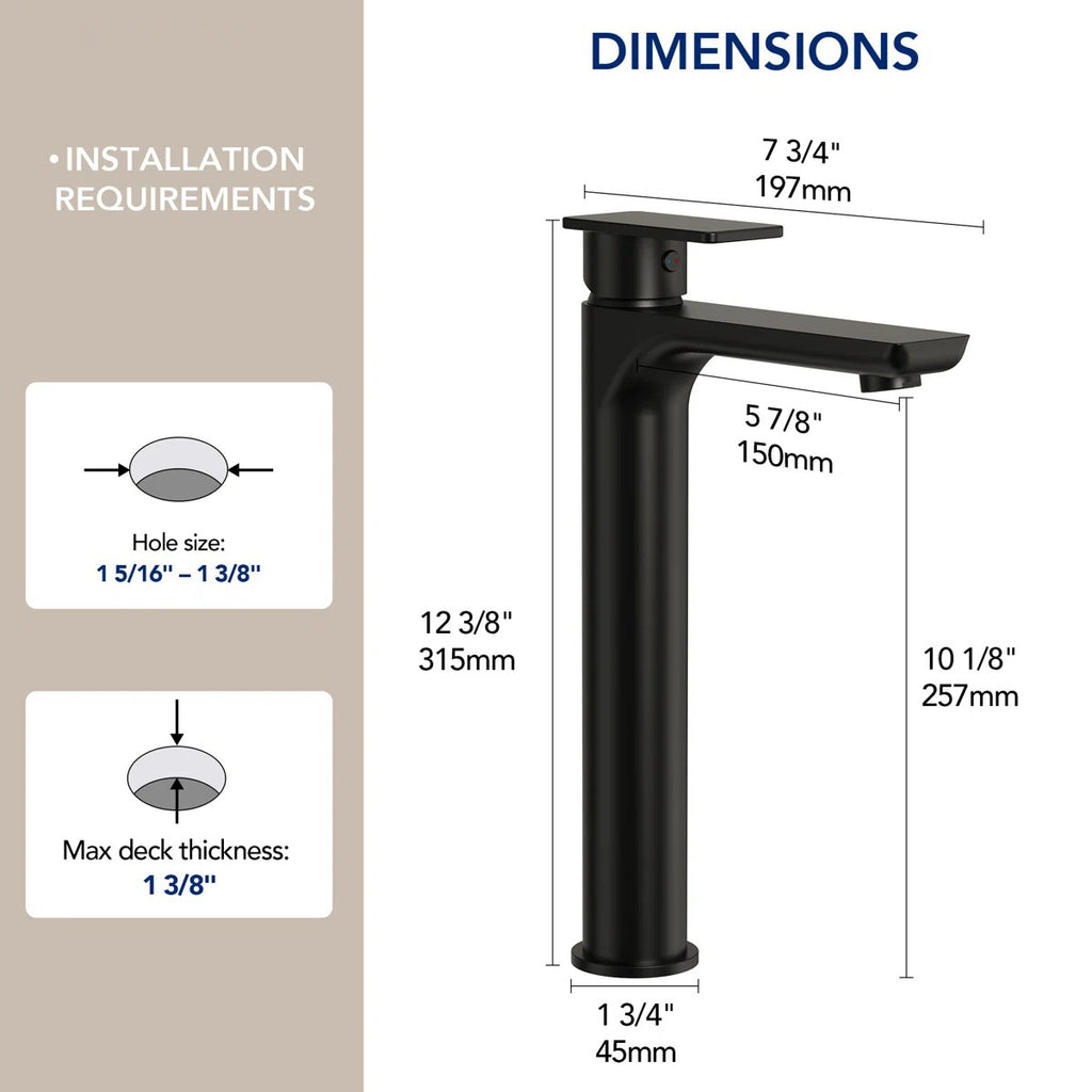 Single Handle Vessel Bathroom Faucet, Single Hole Vessel Bathroom Sink Faucet with Drain Assembly LP0097-YS - Matte Black