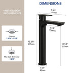 Single Handle Vessel Bathroom Faucet, Single Hole Vessel Bathroom Sink Faucet with Drain Assembly LP0097-YS - Matte Black