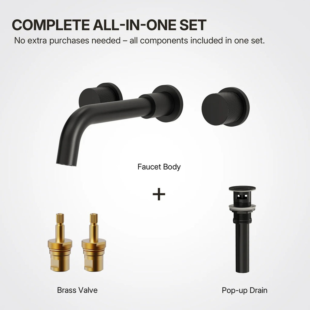 Wall Mounted Bathroom Faucet 3 Hole,2-Handle Bathroom Sink Faucet with Drain Assembly, Matte Black LP01019883-YS - Matte Black