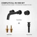 Wall Mounted Bathroom Faucet 3 Hole,2-Handle Bathroom Sink Faucet with Drain Assembly, Matte Black LP01019883-YS - Matte Black