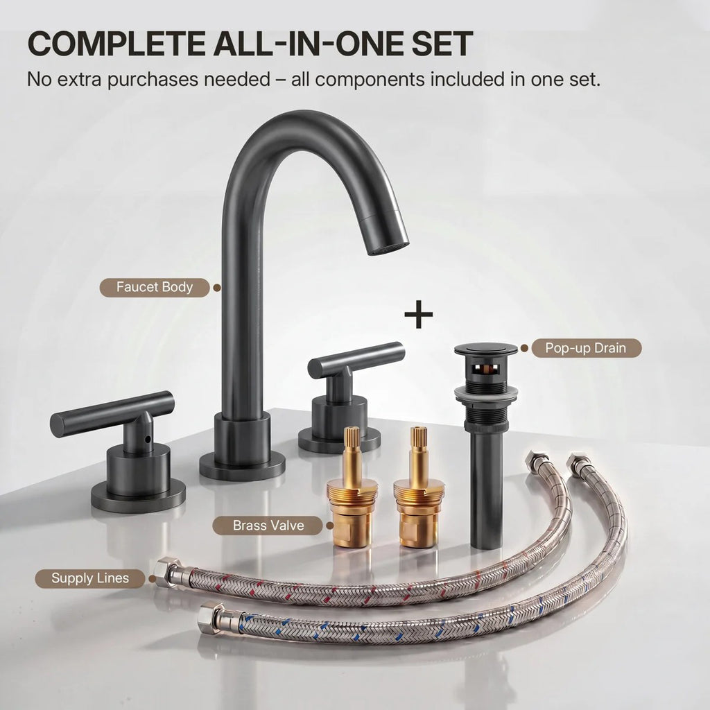 Widespread Bathroom Faucet 3 Hole, 2-Handle Bathroom Sink Faucet LP02088-YS - Gun Gray
