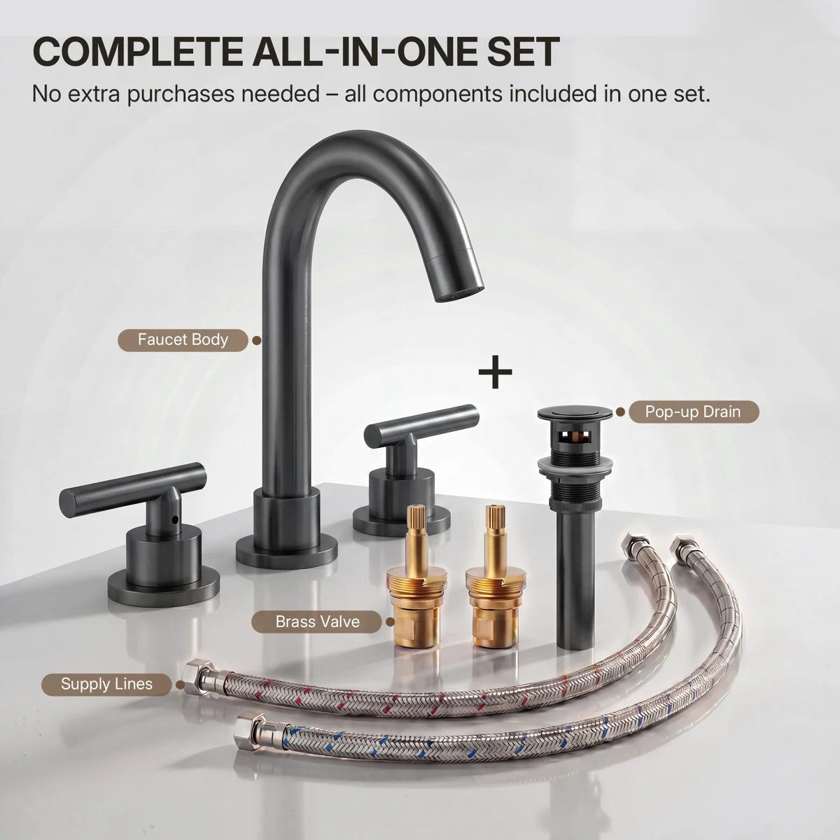 Widespread Bathroom Faucet 3 Hole, 2-Handle Bathroom Sink Faucet LP02088-YS - Gun Gray
