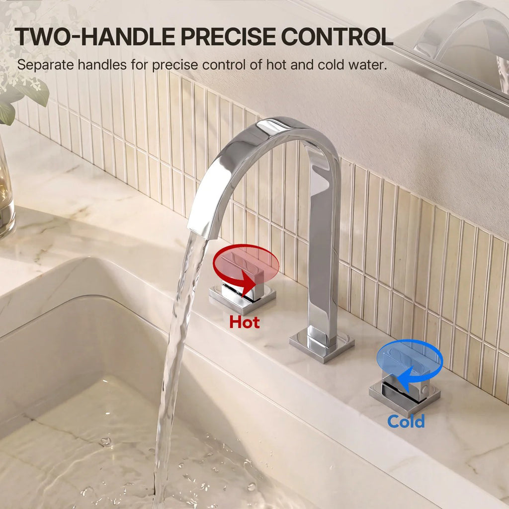 Widespread Bathroom Faucet 3 Hole, 2-handle Bathroom Sink Faucet with Drain Assembly LP00501-YS - Chrome