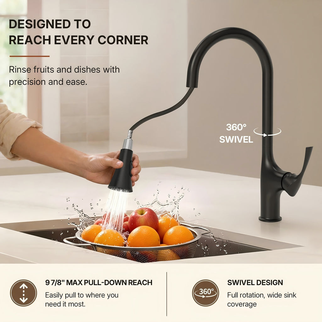 Pull-Down Single Handle Kitchen Faucet with High-Arc Spout LP0669-CF - Matte Black